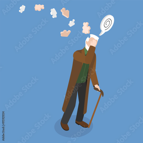 3D Isometric Flat Vector Illustration of Memory Problems , Seniors Mental Health