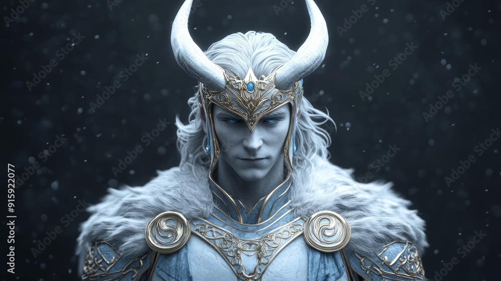 Fototapeta premium Loki with a Mischievous Grin, Shapeshifting Trickster God of Norse Mythology, Depicted in an Intricate Sculpture