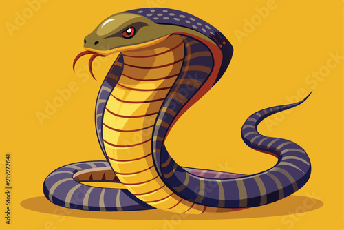 A cobra snake showcases its distinctive hood and striking colors, poised gracefully against a clear background