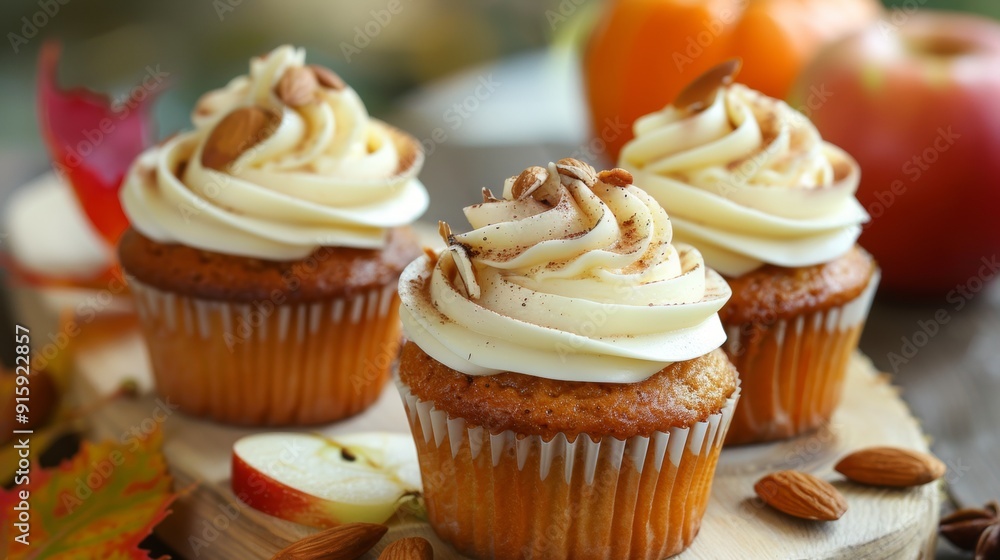 The national cuisine of Canada. Autumn cupcake with apples, carrots and pumpkin cream layer. The national cuisine of Canada. Autumn cupcake with apples, carrots and pumpkin cream layer.