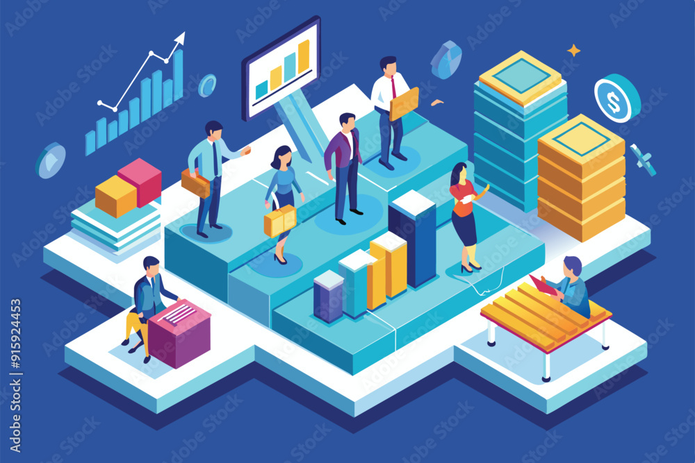 Various professionals engaged in cohort analysis activities, collaborating with charts, data, and digital displays in a modern office environment Various professionals engaged in cohort analysis activities, collaborating with charts, data, and digital displays in a modern office environment