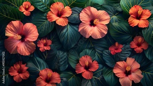 Wallpaper Mural Vibrant Orange Flowers on Green Leaves Torontodigital.ca