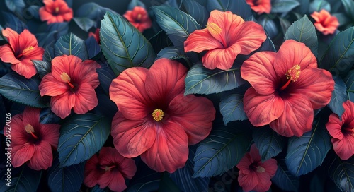 Wallpaper Mural Vibrant Red Flowers, Lush Blooms, Garden Decoration Torontodigital.ca