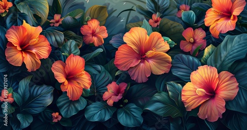 Wallpaper Mural Vibrant Flowers on Green Stems Torontodigital.ca