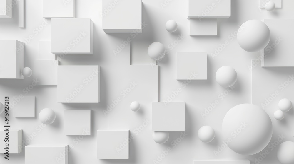 Abstract Geometric Composition with White Cubes and Spheres Abstract Geometric Composition with White Cubes and Spheres