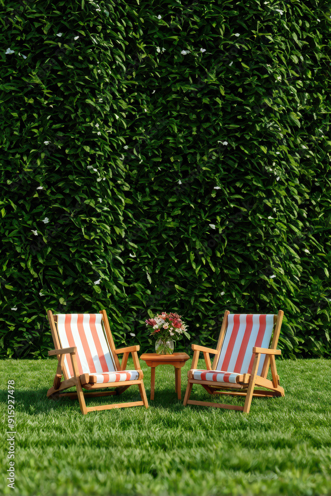 Backyard Bliss: Escape the hustle and bustle with this serene image of two inviting chairs on a lush green lawn. Perfect for creating a sense of relaxation and tranquility in any space. generative AI Backyard Bliss: Escape the hustle and bustle with this serene image of two inviting chairs on a lush green lawn. Perfect for creating a sense of relaxation and tranquility in any space. generative AI