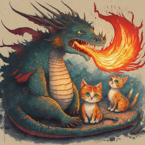 A collection of cartoon characters including dragons and animals photo