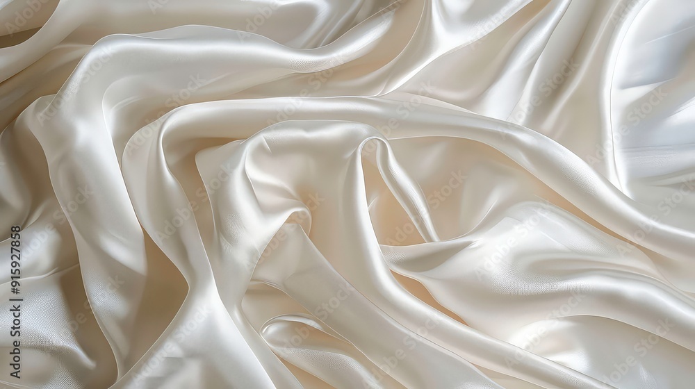 White satin fabric with soft folds and ripples, creating an elegant and luxurious texture. White satin fabric with soft folds and ripples, creating an elegant and luxurious texture.