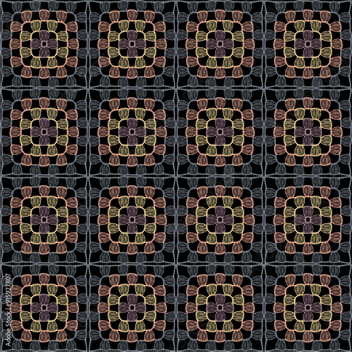 Pattern with crochet granny square wallpaper handmade decorative art design print 
