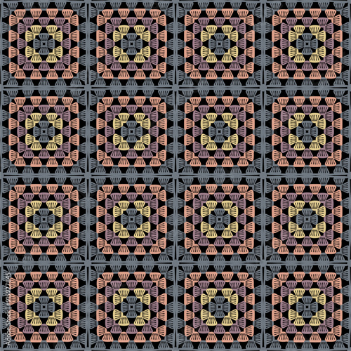 Pattern with crochet granny square wallpaper handmade decorative art design print 