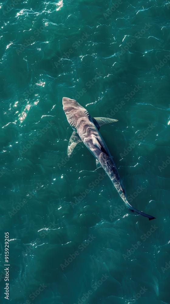 Majestic Shark in Vast Ocean Panorama Majestic Shark in Vast Ocean Panorama