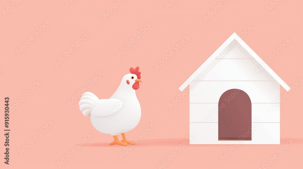 2D illustration of a chicken in a serene henhouse with basic shapes on a neutral colored background in a simplicity of vector minimalist style drawing 2D illustration of a chicken in a serene henhouse with basic shapes on a neutral colored background in a simplicity of vector minimalist style drawing