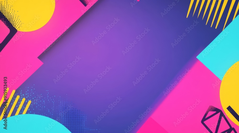 90's Inspired Neon Color Background with Bold Geometric Patterns and Central Copy Space - Retro Design - Graphic Design Industry 90's Inspired Neon Color Background with Bold Geometric Patterns and Central Copy Space - Retro Design - Graphic Design Industry