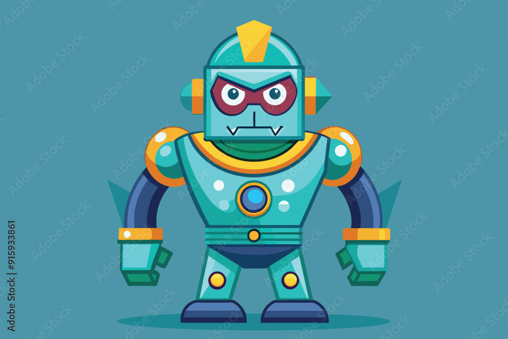 A cartoon illustration of a customizable robot character, displaying vibrant colors and a confident stance against a plain backdrop A cartoon illustration of a customizable robot character, displaying vibrant colors and a confident stance against a plain backdrop