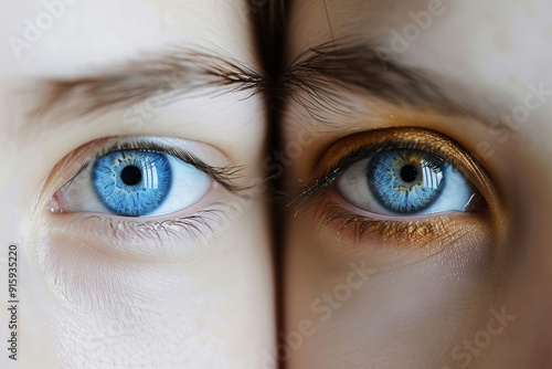 Two people with blue eyes are shown side by side