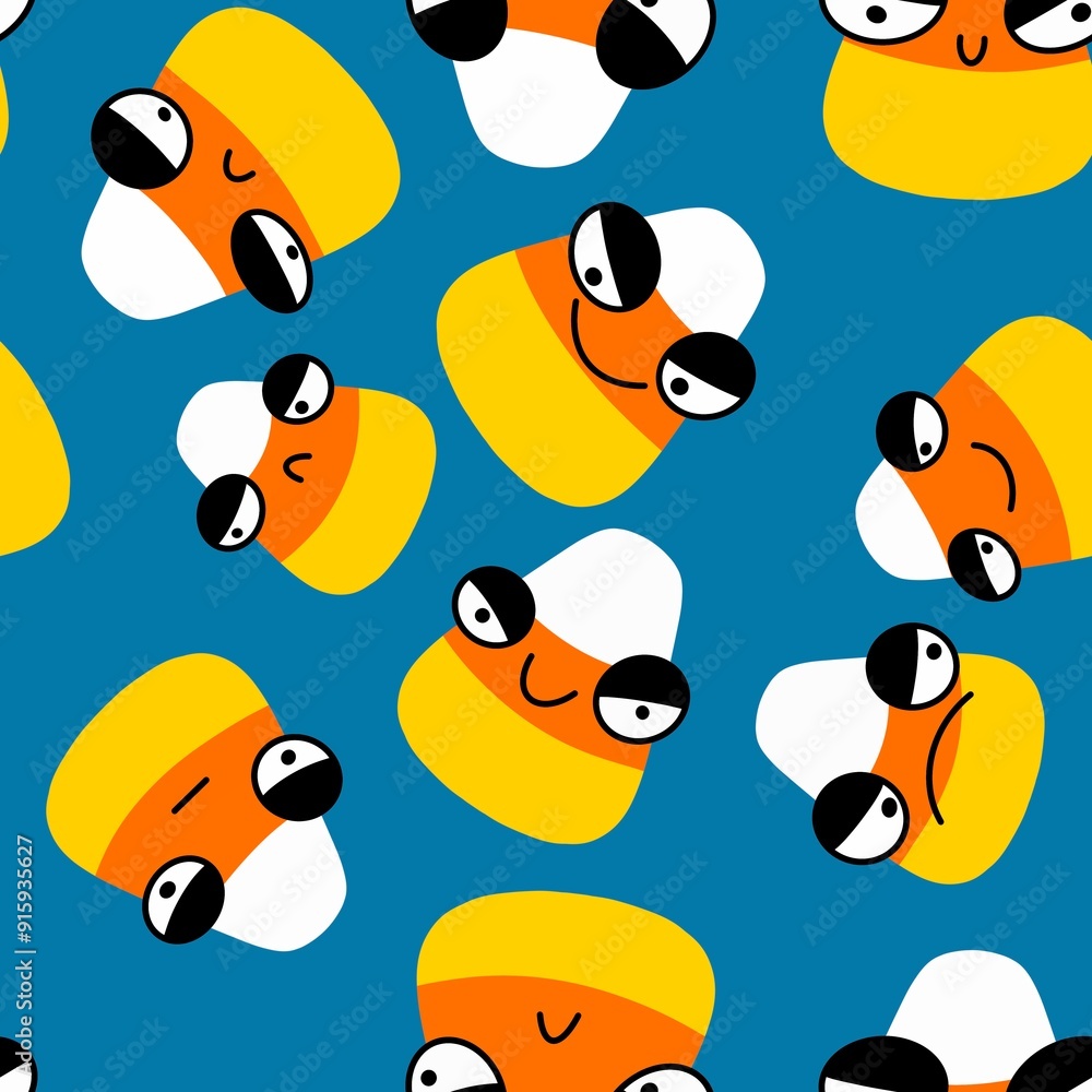Obraz premium Cartoon Halloween sugar monsters seamless candy corn pattern