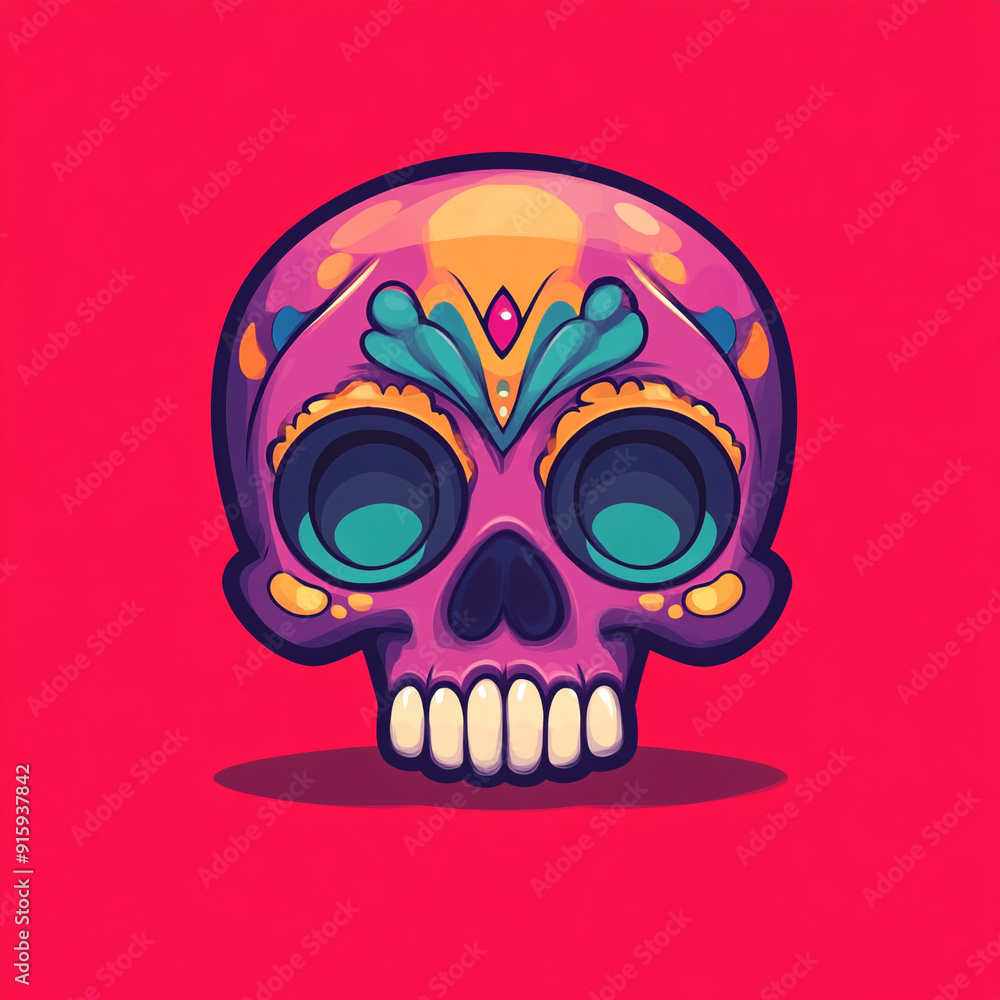 Minimalistic flat of a toony mexican skull Minimalistic flat of a toony mexican skull