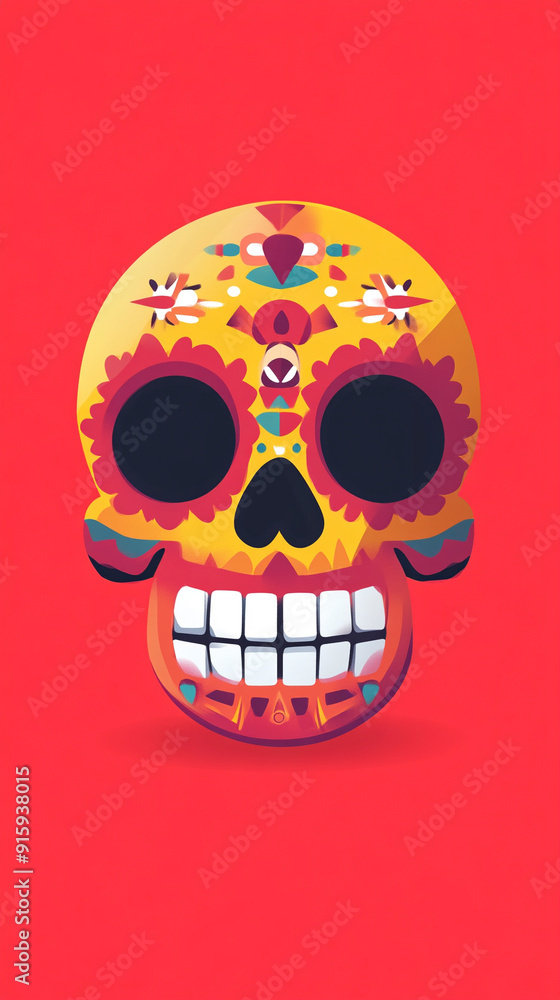 Minimalistic flat of a toony mexican skull Minimalistic flat of a toony mexican skull
