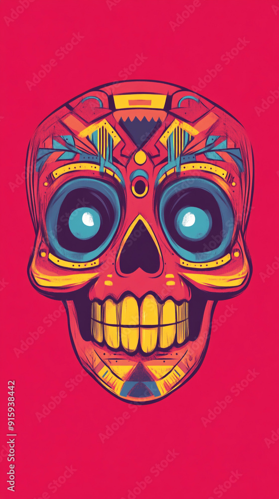 Minimalistic flat of a toony mexican skull Minimalistic flat of a toony mexican skull