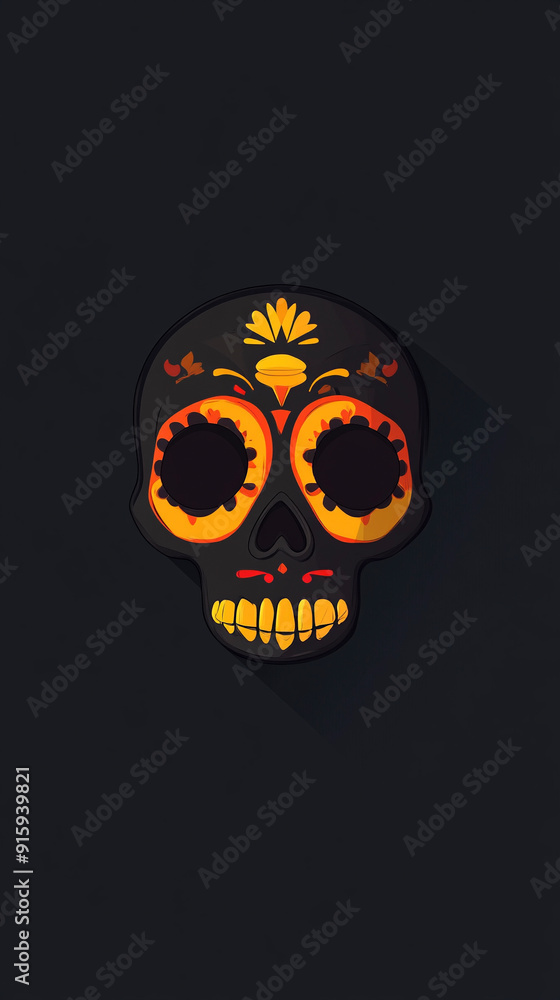 Minimalistic flat of a toony mexican skull Minimalistic flat of a toony mexican skull
