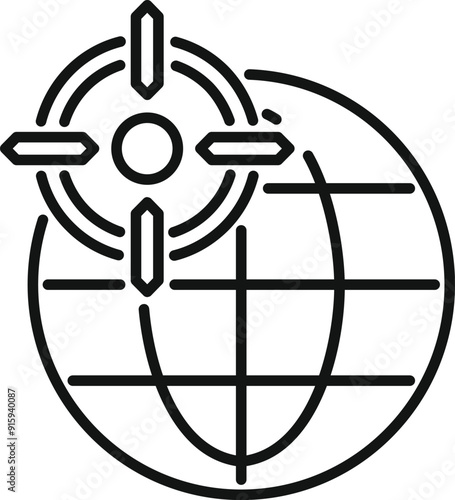 Icon depicting a globe with a targeting reticle over it, symbolizing international market reach