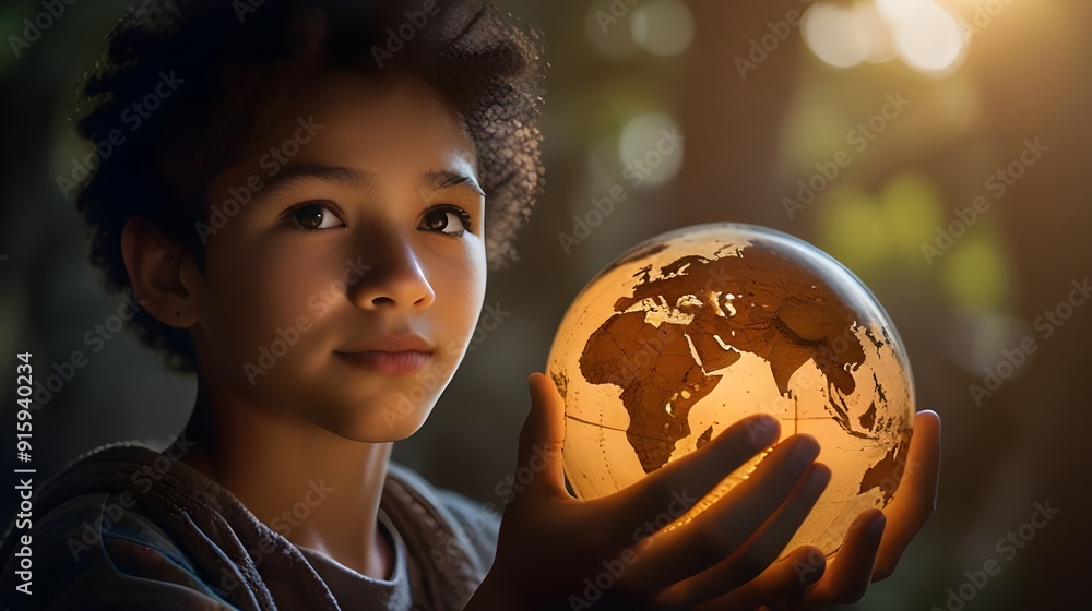 Fototapeta premium showing globe in the hands of a young man