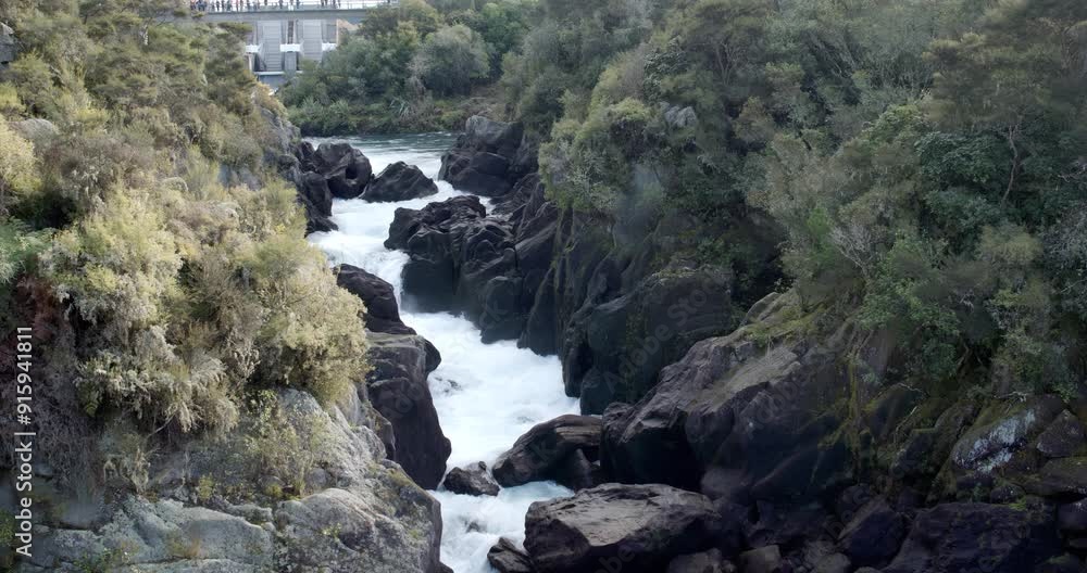Water forcefully rages in the Aratiatia Rapids, waikato river Water forcefully rages in the Aratiatia Rapids, waikato river