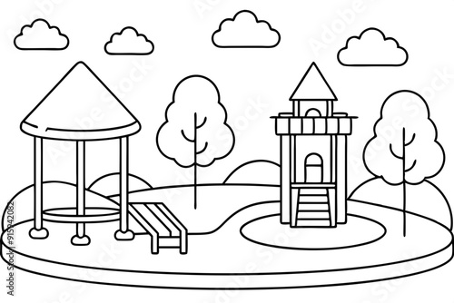  Coloring page book for kids - a children park, vector art illustration photo