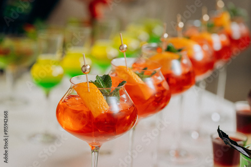 Canvas Print Welcome drink with cocktail glasses and drinks at an event
