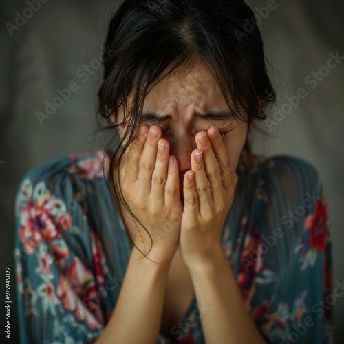 Wallpaper Mural Stop violence against Women. Crying woman covers her face with her hands. Problems of sexual abuse, harassment, human trafficking, domestic violence rape. Women's day Torontodigital.ca
