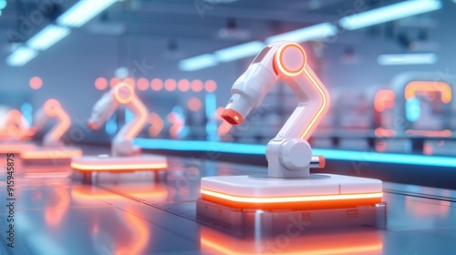 Wallpaper Mural A cybernetic factory with robotic assembly lines and neon lights, in a high-tech industrial area. Torontodigital.ca