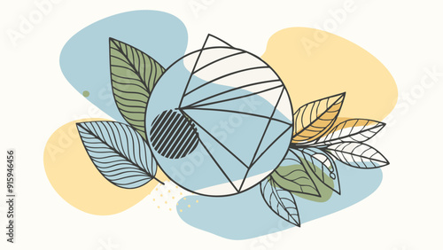 Geometric Leaf and Circle Design with Soft Pastel Hues