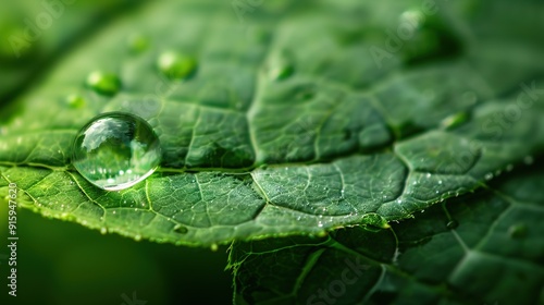 Captivating Macro Close-up of Water Droplet on Leaf, Nature's Exquisite Detail Revealed