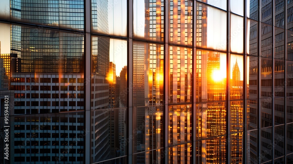 Urban Sunset Reflections: Modern Skyscrapers in Cityscape Dusk Urban Sunset Reflections: Modern Skyscrapers in Cityscape Dusk