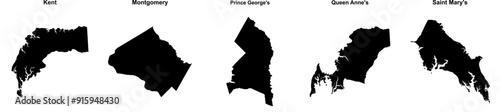 Kent, Montgomery, Prince Georges, Queen Annes, Saint Marys outline maps