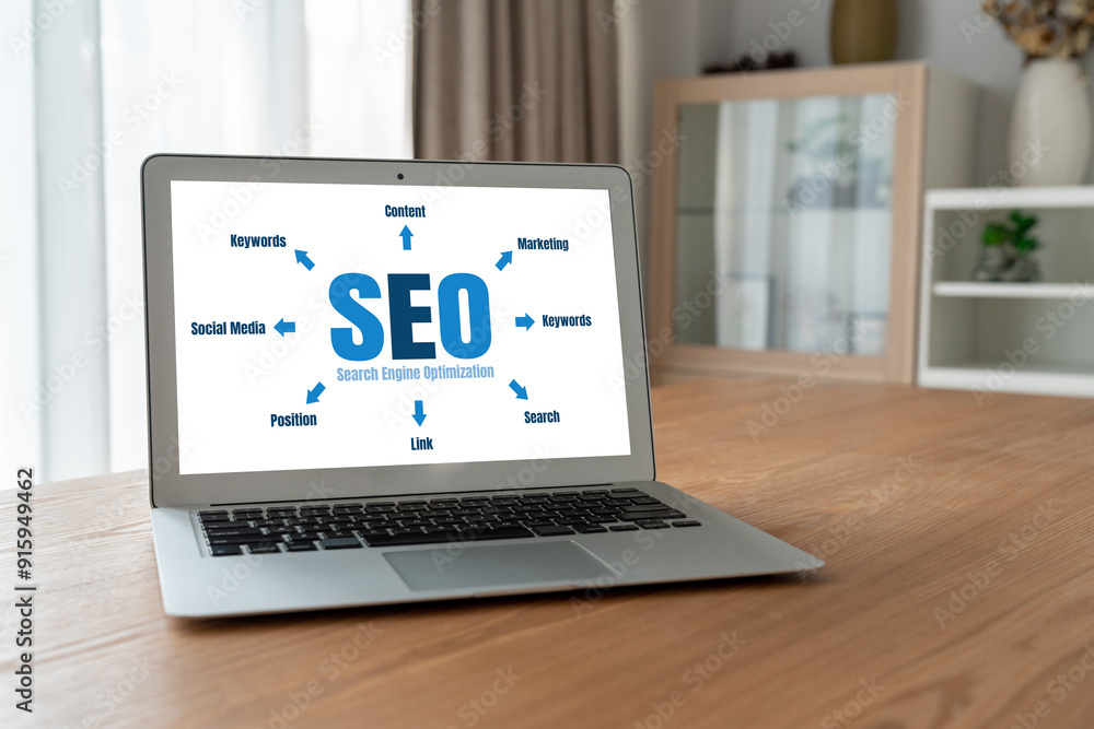 SEO search engine optimization for modish e-commerce and online retail business showing on computer screen SEO search engine optimization for modish e-commerce and online retail business showing on computer screen