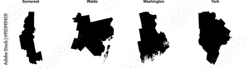 Somerset, Waldo, Washington, York outline maps photo