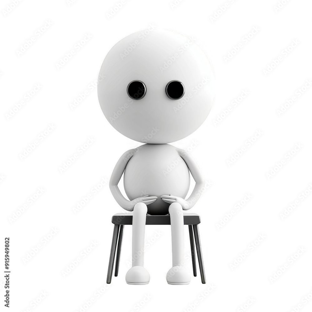 White 3D Character Sitting on a Stool with Black Background PNG Cutout Graphic for Marketing and Advertising Design Projects - Front View Full Body Isolated on White White 3D Character Sitting on a Stool with Black Background PNG Cutout Graphic for Marketing and Advertising Design Projects - Front View Full Body Isolated on White