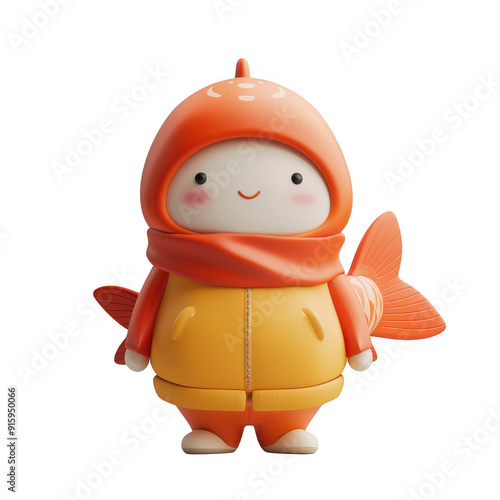 Cute 3D Cartoon Fish Character Wearing Winter Clothes PNG Transparent Background For Design Projects, Icon, Web, Posters, Social Media, Digital Products, Print, Advertisement, Commercial, Marketing photo