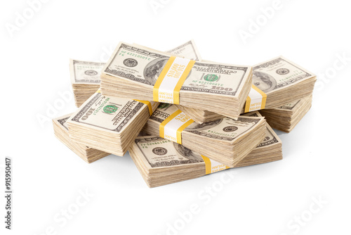 Ten Thousand Dollar Stacks of One Hundred Dollar Bills Isolated. Transparent PNG. photo