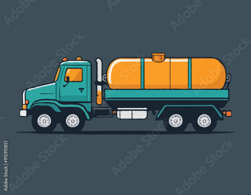 Cargo truck with tank for transporting liquids, colorful cartoon vector Illustration