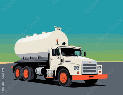 Cargo truck with tank for transporting liquids, colorful cartoon vector Illustration