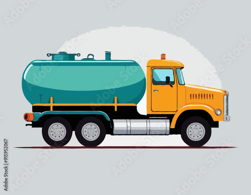 Cargo truck with tank for transporting liquids, colorful cartoon vector Illustration