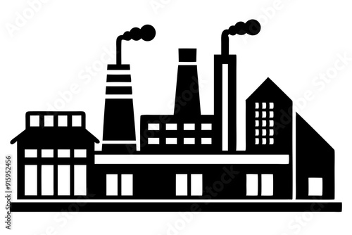 Factory building silhouette vector illustration, factory icon, environmental pollution
