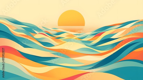 Retro Wavy Colors minimal beachly colors Green orange photo