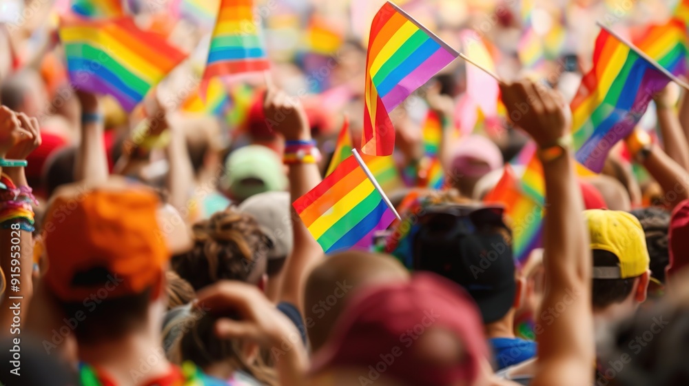 Vibrant Crowd at a Lesbian Festival with Rainbow Flags Fluttering in Unity Vibrant Crowd at a Lesbian Festival with Rainbow Flags Fluttering in Unity
