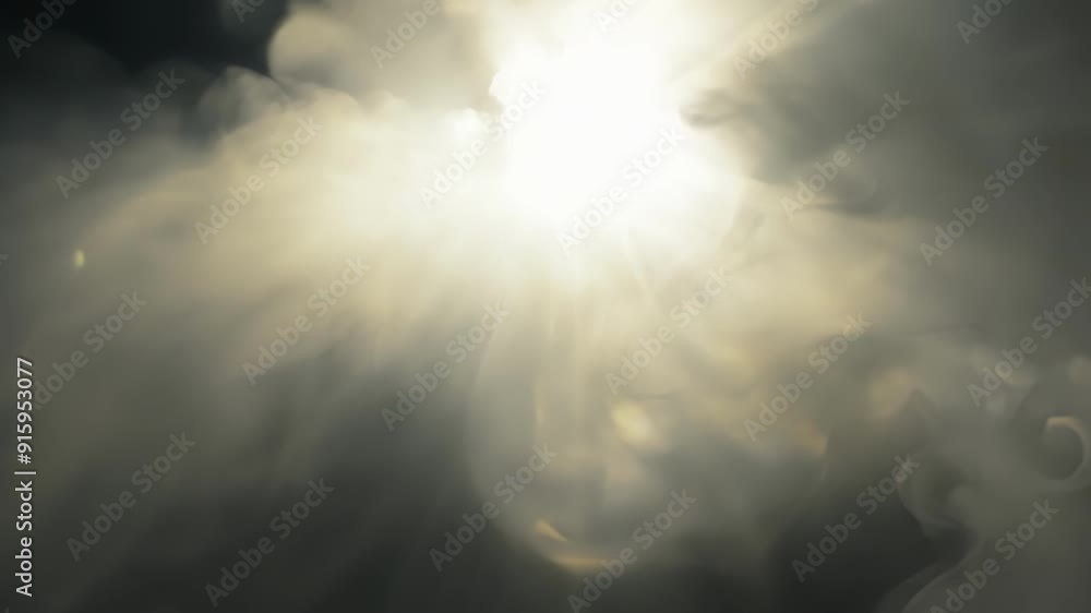 Sunbeams shine through the thick smoke creating a stunning contrast of light and shadow. Sunbeams shine through the thick smoke creating a stunning contrast of light and shadow.
