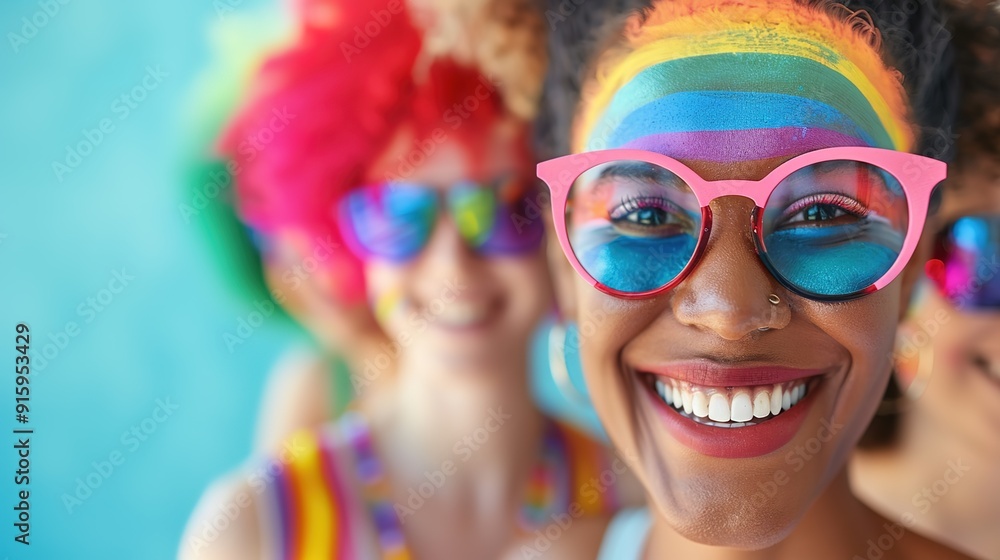 Celebrating Pride: Diverse Group of Friends with Unity-themed Face Paint Celebrating Pride: Diverse Group of Friends with Unity-themed Face Paint