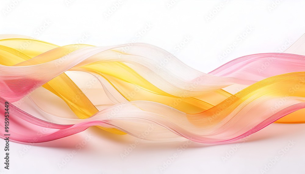 Colorful translucent fabric ribbons flowing elegantly on a white background Colorful translucent fabric ribbons flowing elegantly on a white background