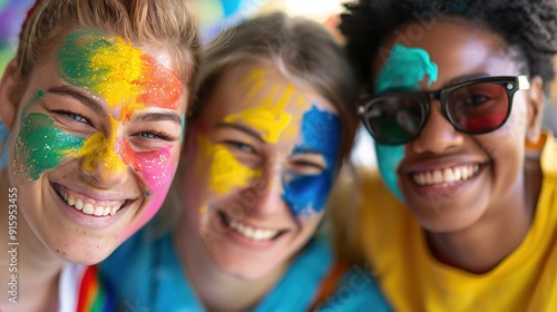 Embracing Diversity: Friends Celebrating Unity with Pride-Themed Face Paint
